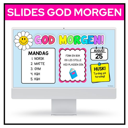 SLIDES | God morgen | Regnbue med rosa | REDIGERBAR | BOKMÅL OG NYNORSK