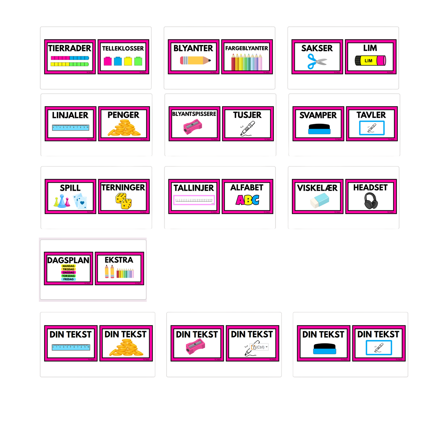 Skilt til bokser | UTSTYR | REDIGERBAR | REGNBUE MED ROSA