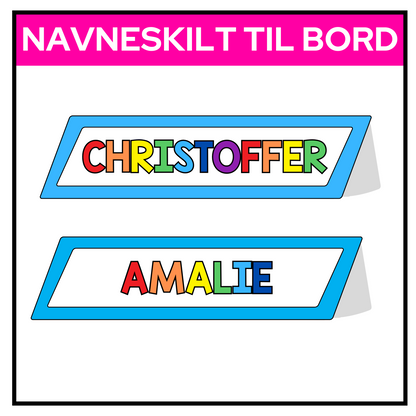Tosidige navneskilt | Redigerbare | BLÅ | KLASSISK REGNBUE