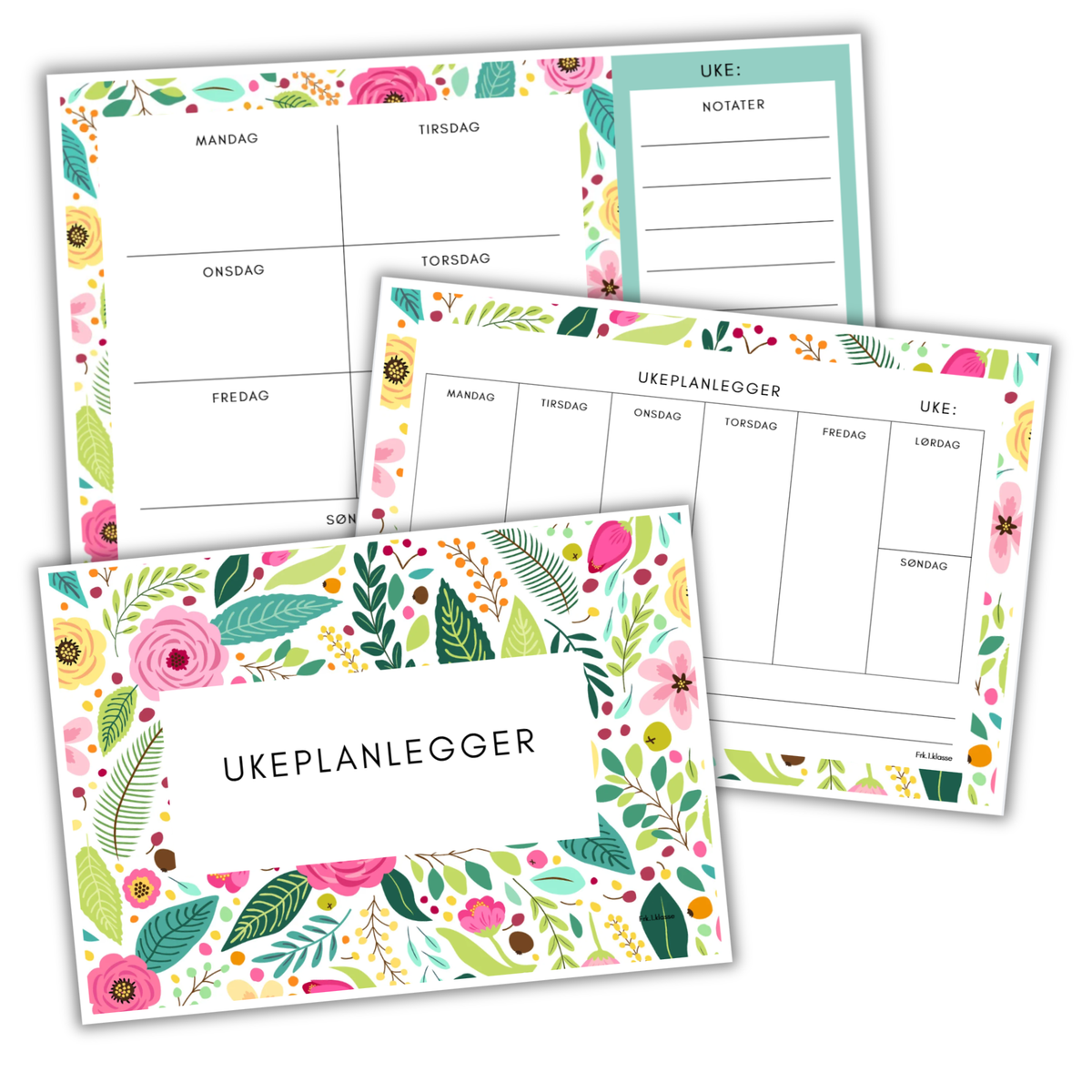 Ukeplanlegger for familie | Flere varianter | Blomster