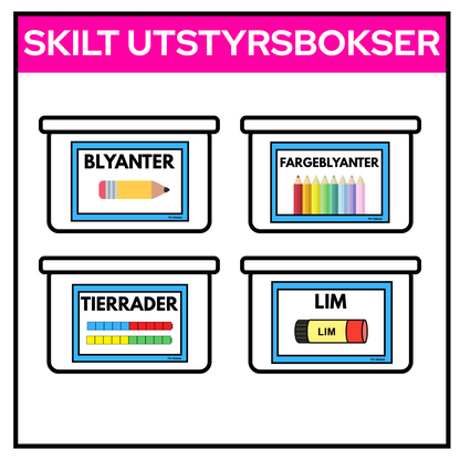 Skilt til bokser | UTSTYR | REDIGERBAR | KLASSISK REGNBUE