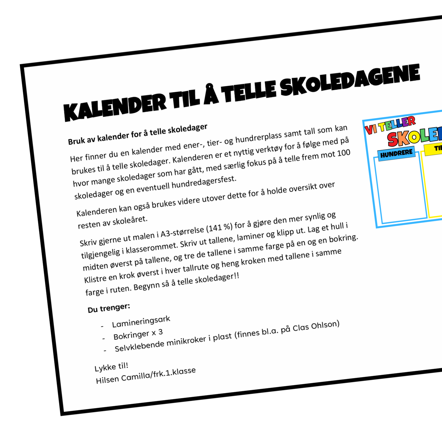 Kalender til å telle skoledagene | KLASSISK REGNBUE