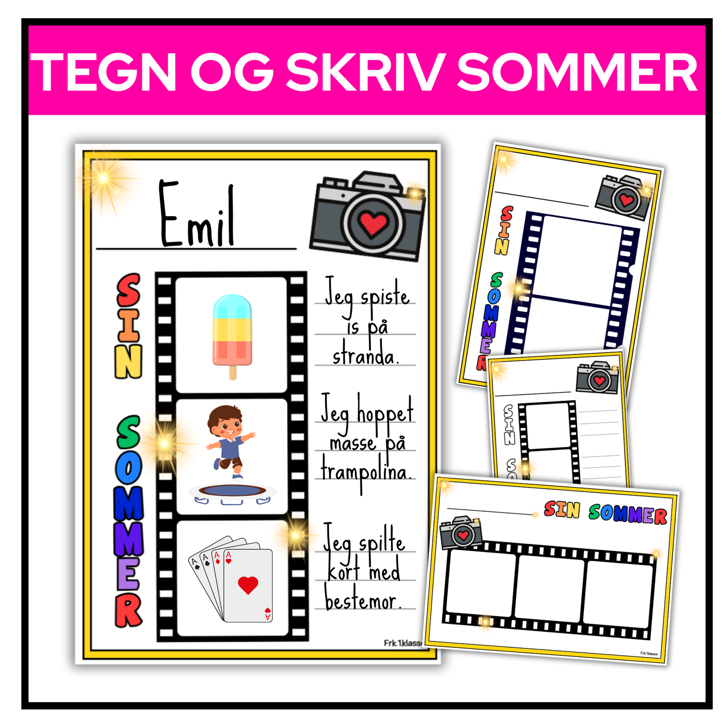 Tegn og skriv fra sommeren | Oppgaveark | 12 varianter
