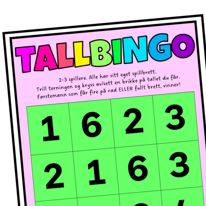 Tallbingo med tallene 1-6