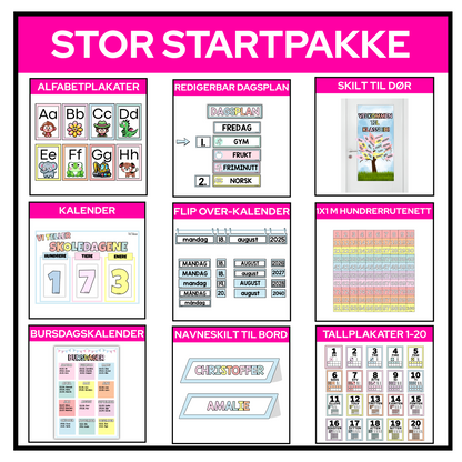 Ferdig klasserom – stor startpakke | Pastell | Bokmål (For flere)