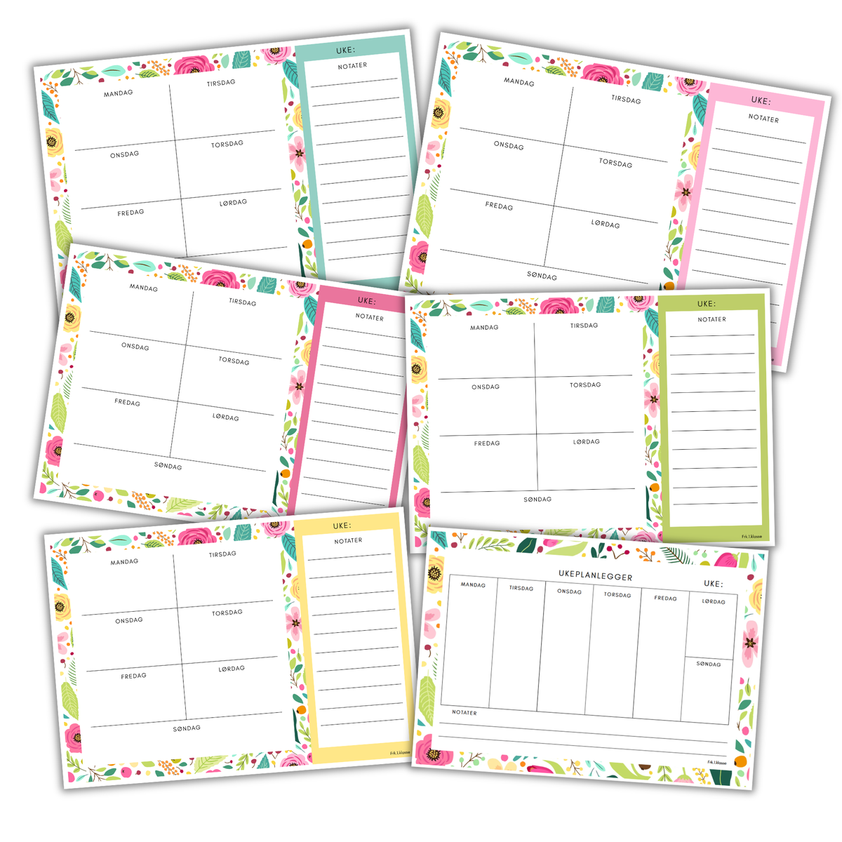 Ukeplanlegger for familie | Flere varianter | Blomster