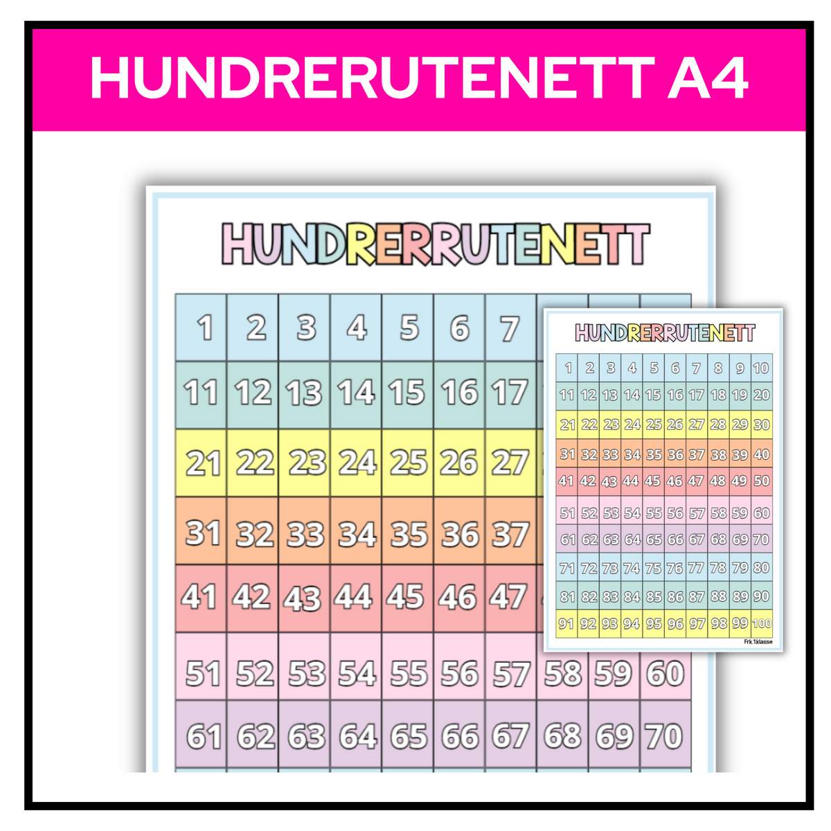 Hundrerutenett | Visuell støtte | A4 | Pastell – Frk.1.klasse