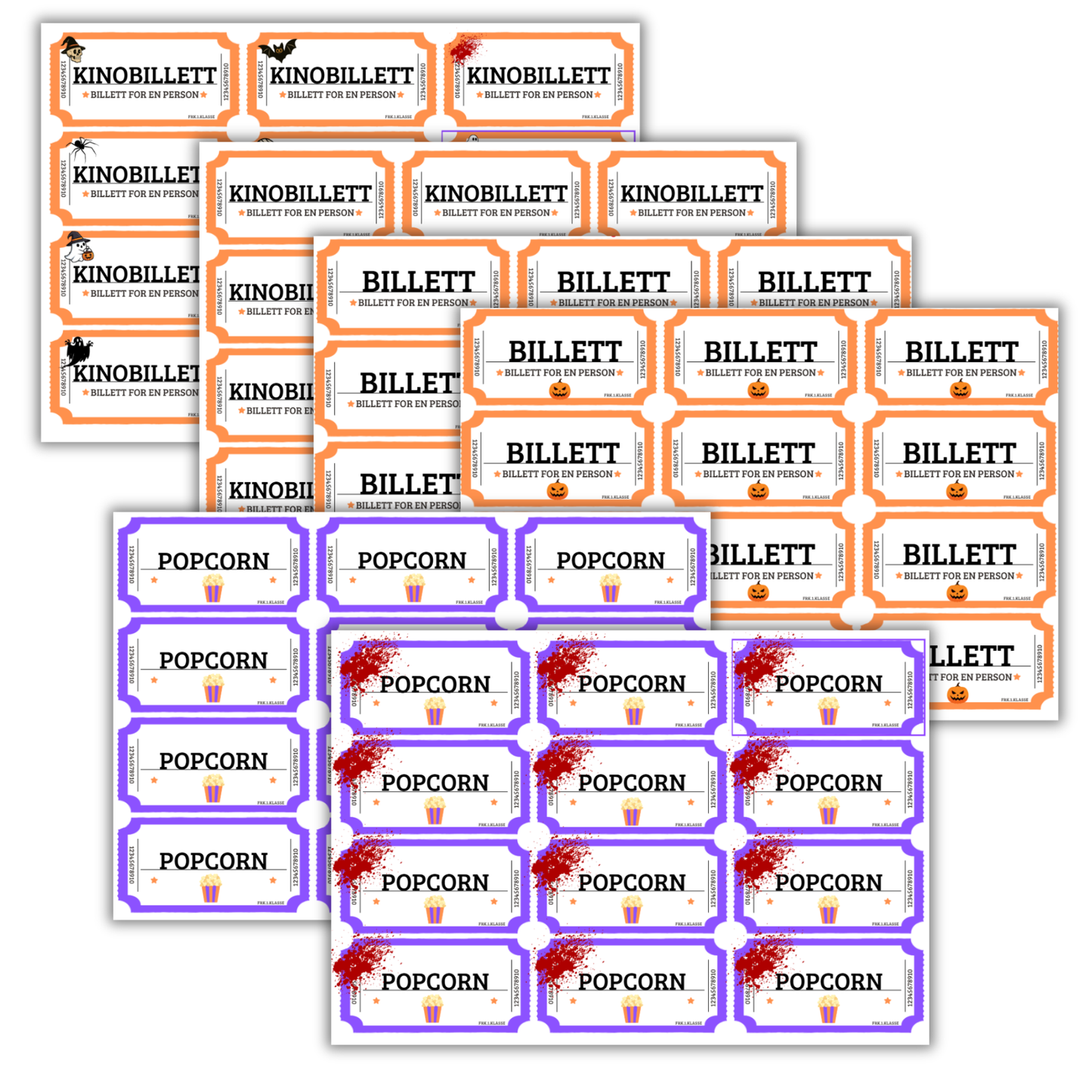 Halloween-kit | Popcornbegre og billetter | Flere varianter