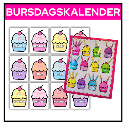 Bursdagskalender | Muffins med lys | 1X1 m | PASTELL