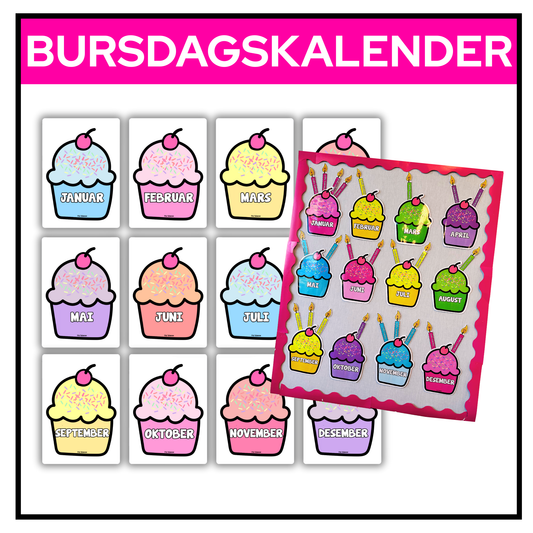 Bursdagskalender | Muffins med lys | 1X1 m | PASTELL