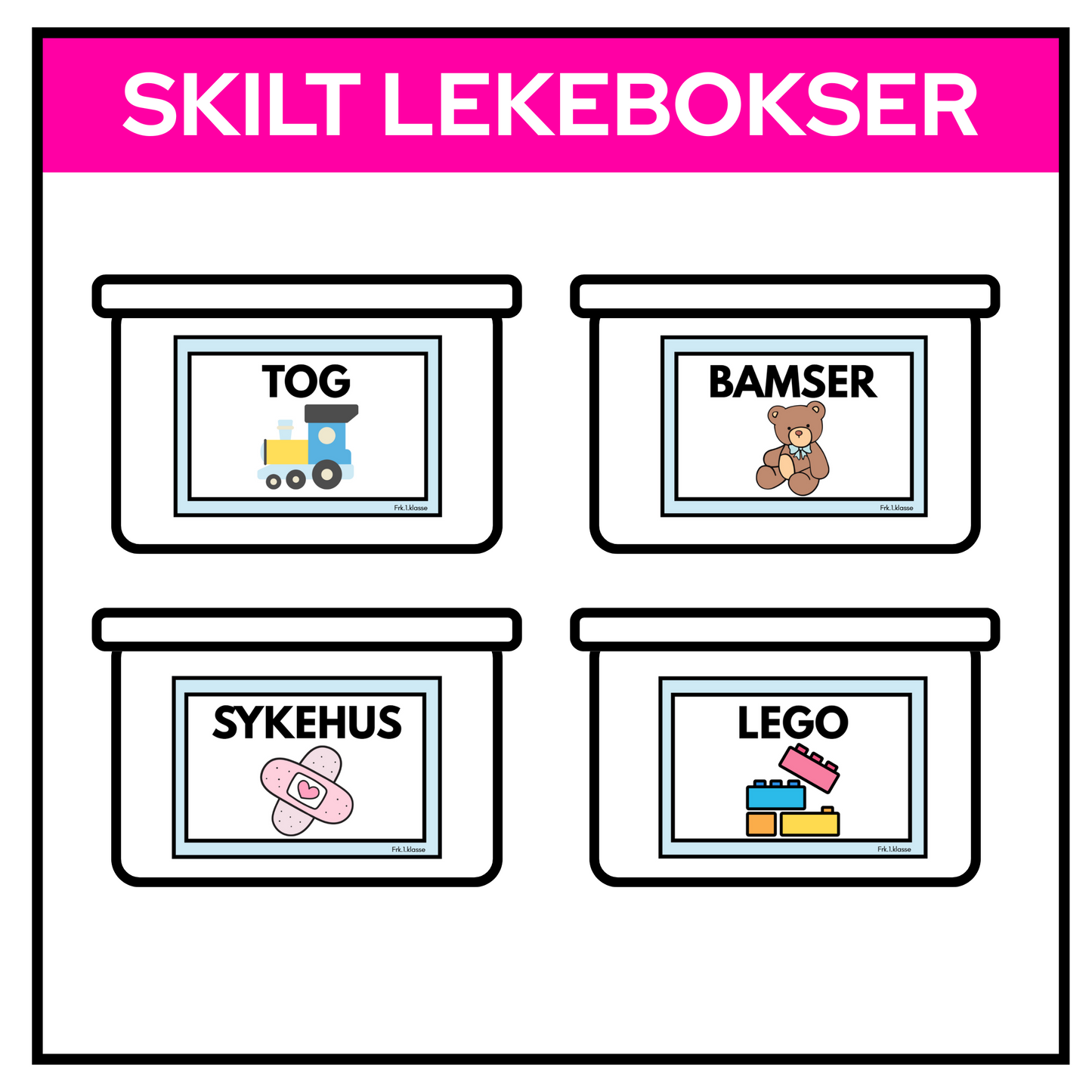 Skilt til bokser | LEKER | REDIGERBAR | PASTELL