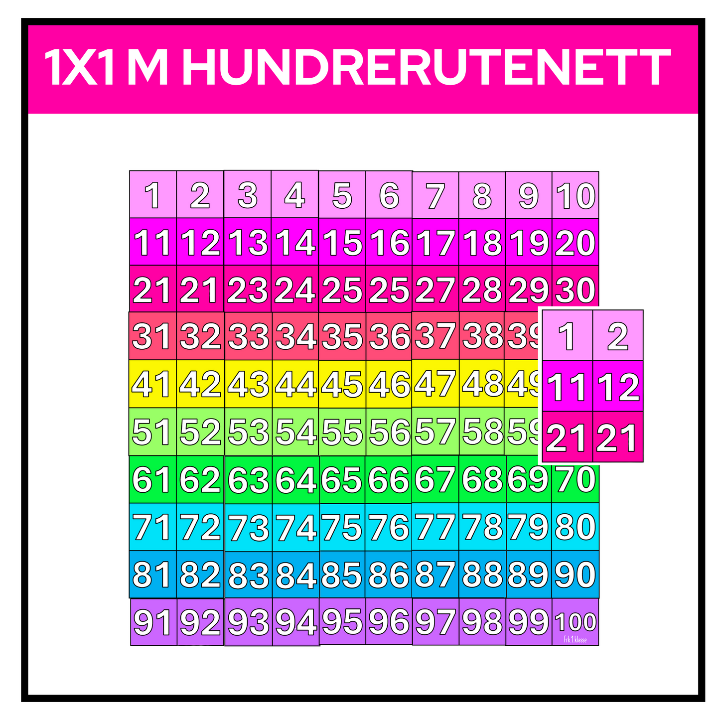 Hundrerutenett | STORT (ca 1x1 m) til vegg | REGNBUE (med rosa)