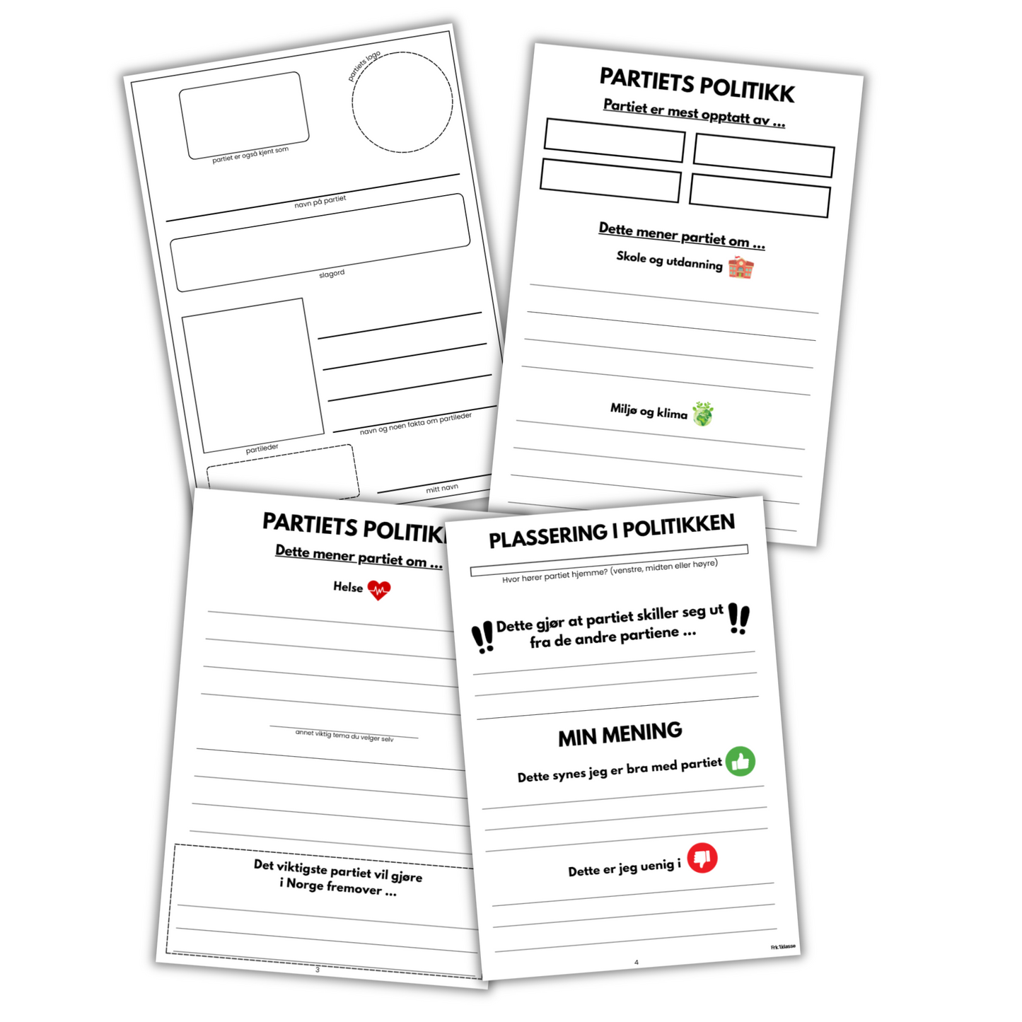 Skriveopplegg om politiske partier | A5-hefte | A4-hefte