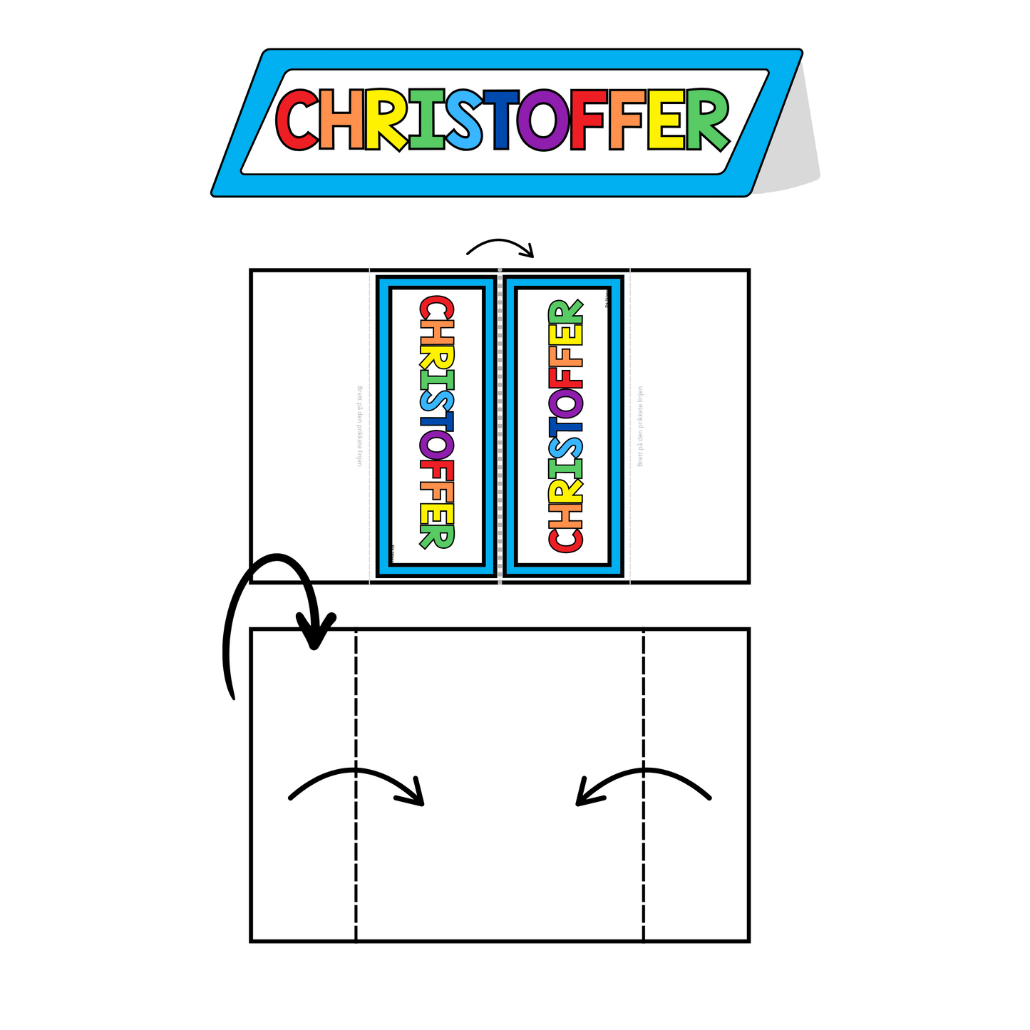 Tosidige navneskilt | Redigerbare | BLÅ | KLASSISK REGNBUE