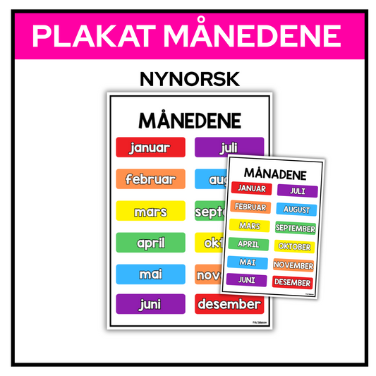 Månedene| Plakat A3/A4 | KLASSISK REGNBUE | NYNORSK