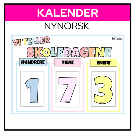 Kalender til å telle skoledagene | PASTELL | NYNORSK