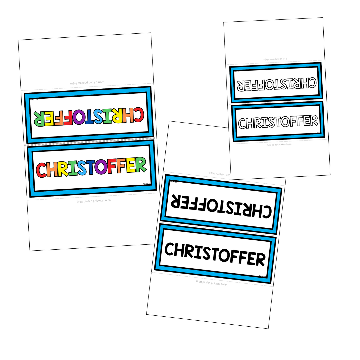 Tosidige navneskilt | Redigerbare | BLÅ | KLASSISK REGNBUE