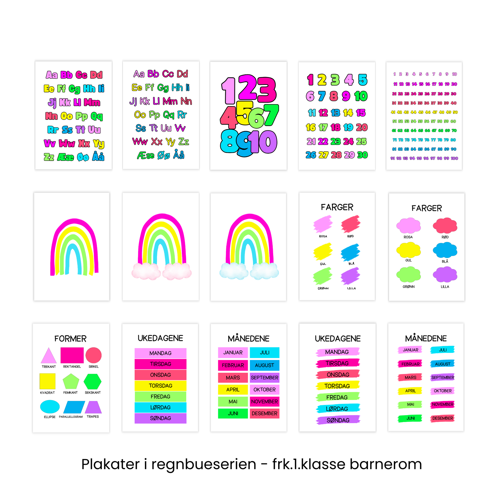 Plakat av alle produkter i regnbue med rosa-serien