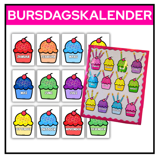 Bursdagskalender | Muffins med lys | 1X1 m | KLASSISK REGNBUE