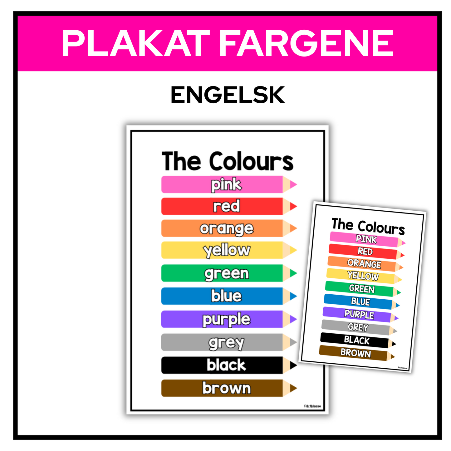 The Colours | Fargene på engelsk | Plakat A3/A4  | KLASSISK REGNBUE