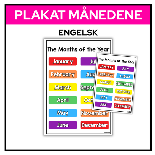 The Months of the Year - Månedene på engelsk | Plakat A3/A4 | KLASSISK REGNBUE