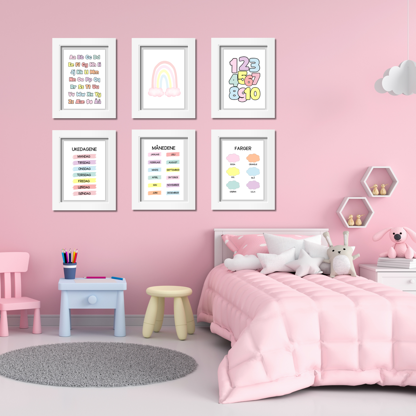 Regnbue med rosa skyer | A3/A4 | PASTELL