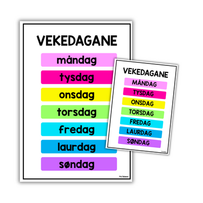 Ukedagene| Plakat A3/A4 | REGNBUE MED ROSA | NYNORSK