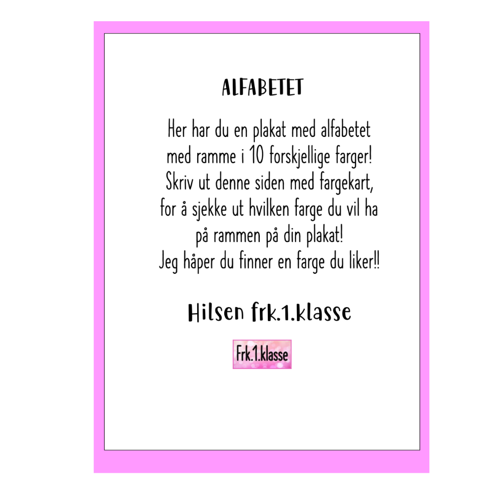 Instruksjon alfabetplakater med 10 ulike rammer.