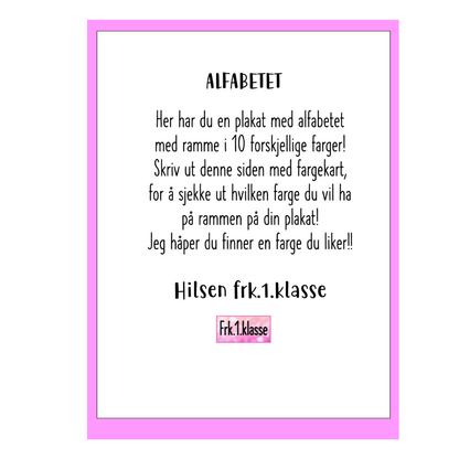 Instruksjon alfabetplakater med 10 ulike rammer.