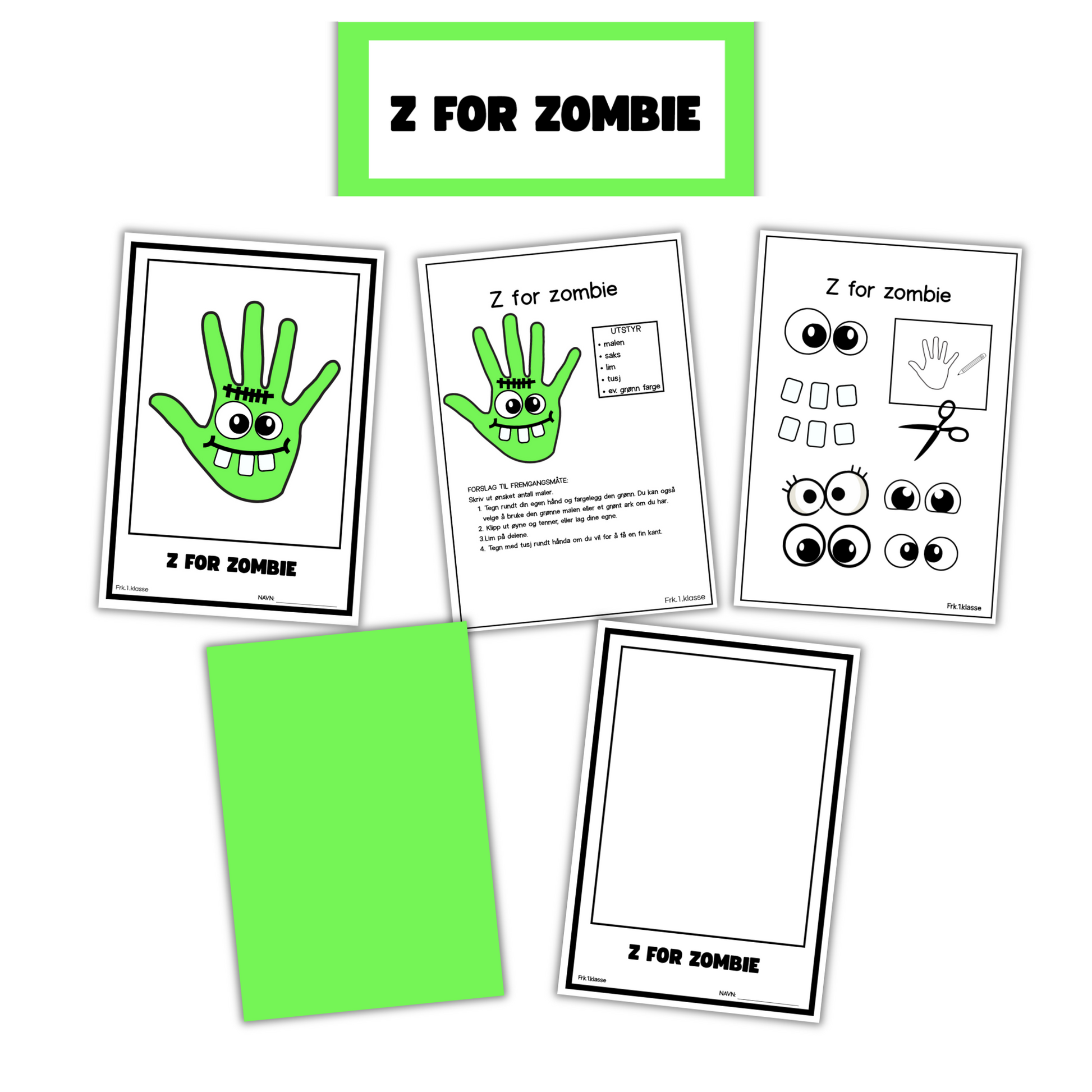Formingsoppgaver til bokstaven Z for Zombie med instruksjoner og maler. 