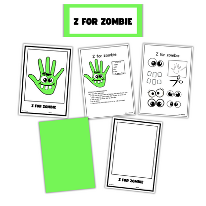 Formingsoppgaver til bokstaven Z for Zombie med instruksjoner og maler. 