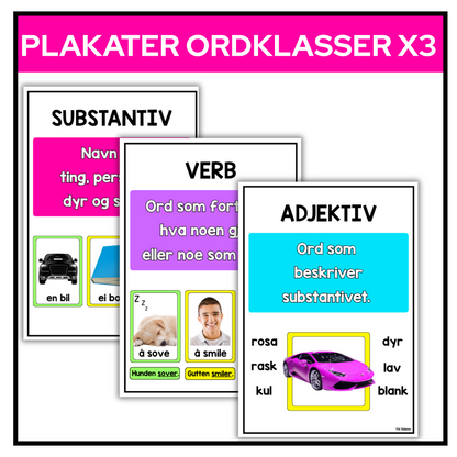 Plakat | Substantiv, verb, adjektiv | A4/A3 | Fotografier | REGNBUE MED ROSA