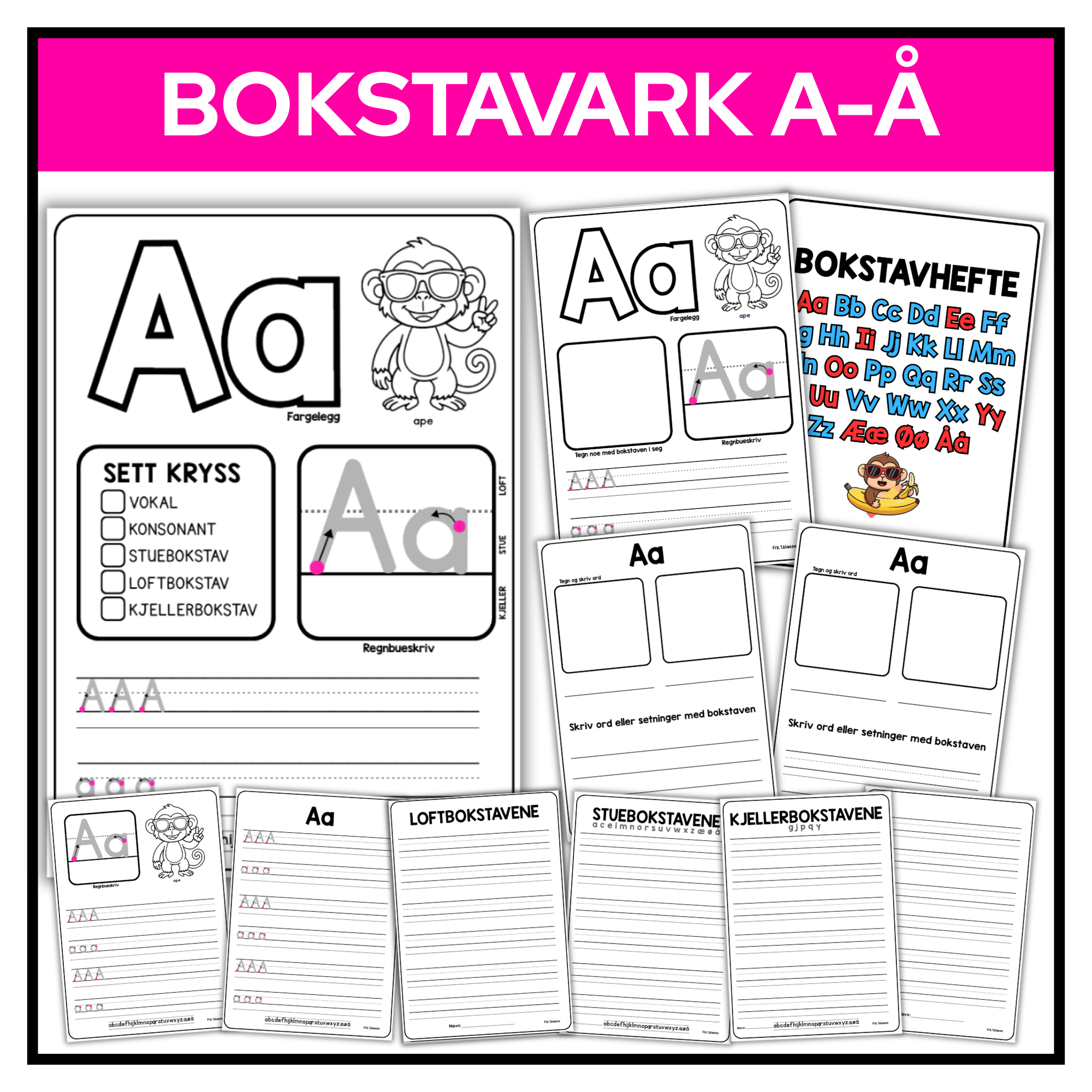 Bokstavrepetisjon 1. og 2. trinn | Oppgaveark, forsider og ekstraoppgaver (200 sider)