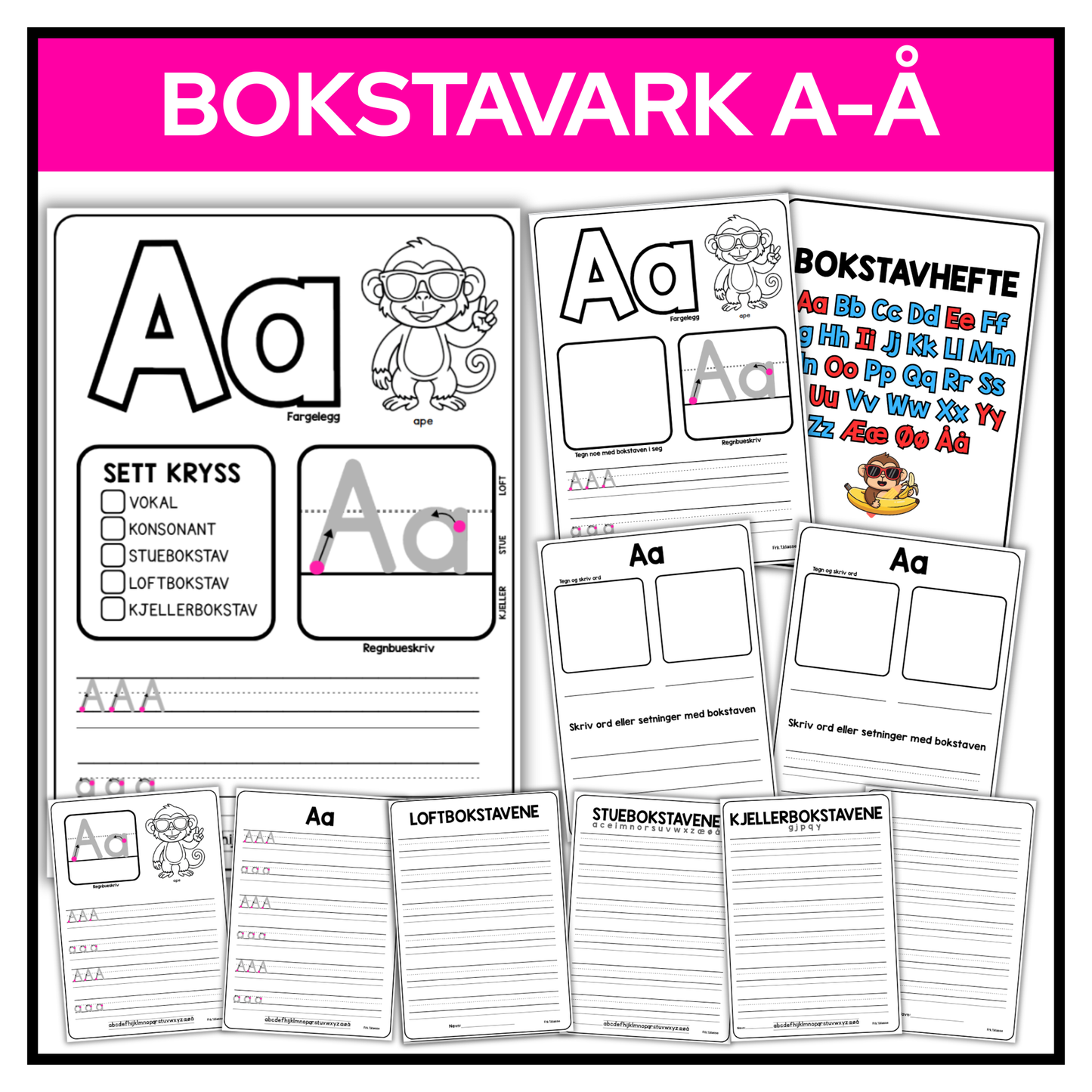 Bokstavrepetisjon 1. og 2. trinn | Oppgaveark, forsider og ekstraoppgaver (200 sider)