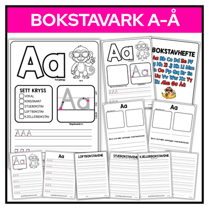 Bokstavrepetisjon 1. og 2. trinn | Oppgaveark, forsider og ekstraoppgaver (200 sider)