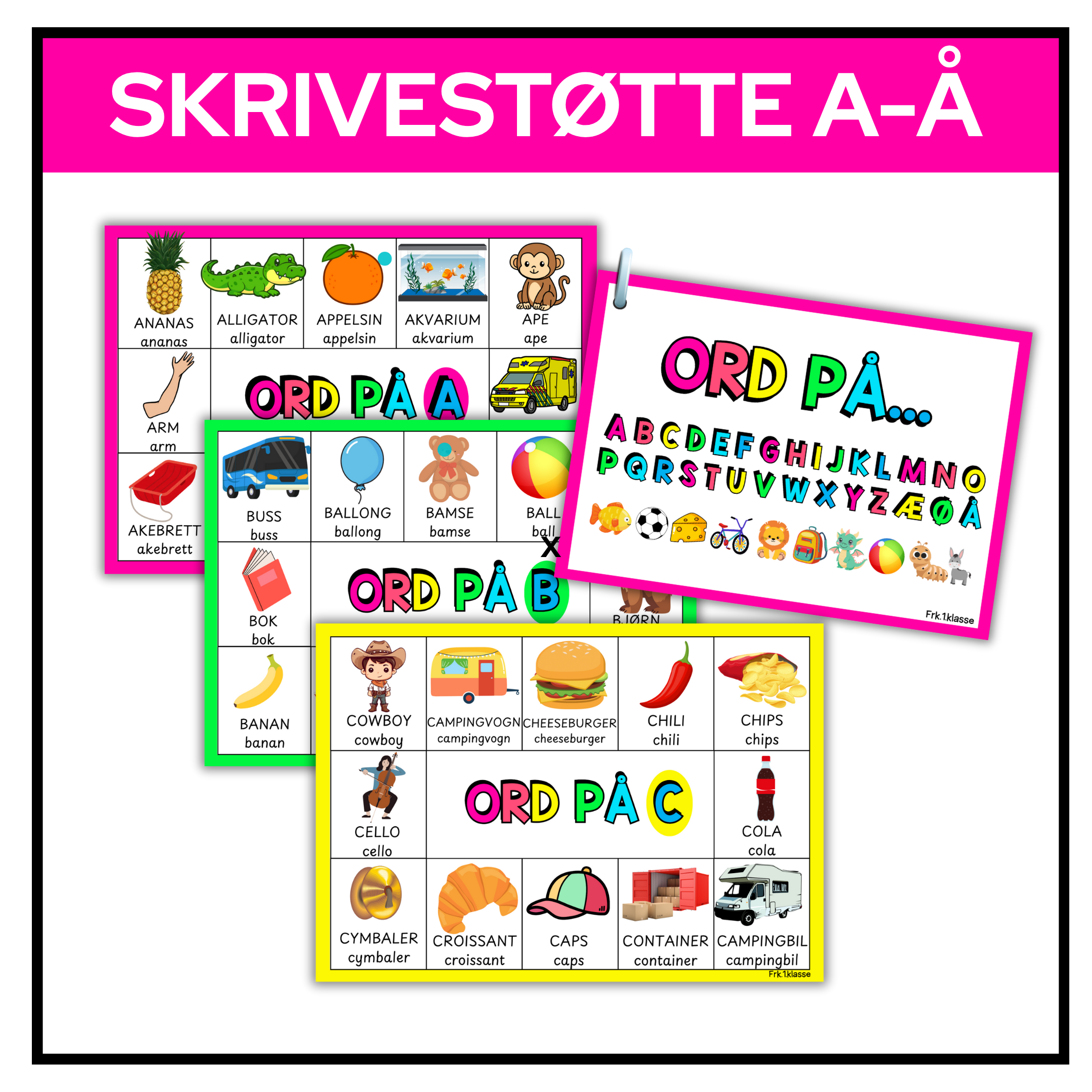 Skrivestøtte A-Å | Bilde og ord | Megapakke | Bokmål