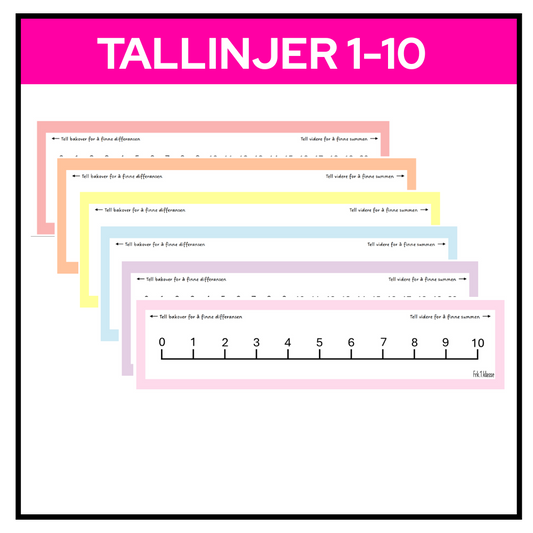 Pastellfarget tallinje med tall fra 1 til 10, visuelt støtteverktøy for telling og matematikkundervisning.