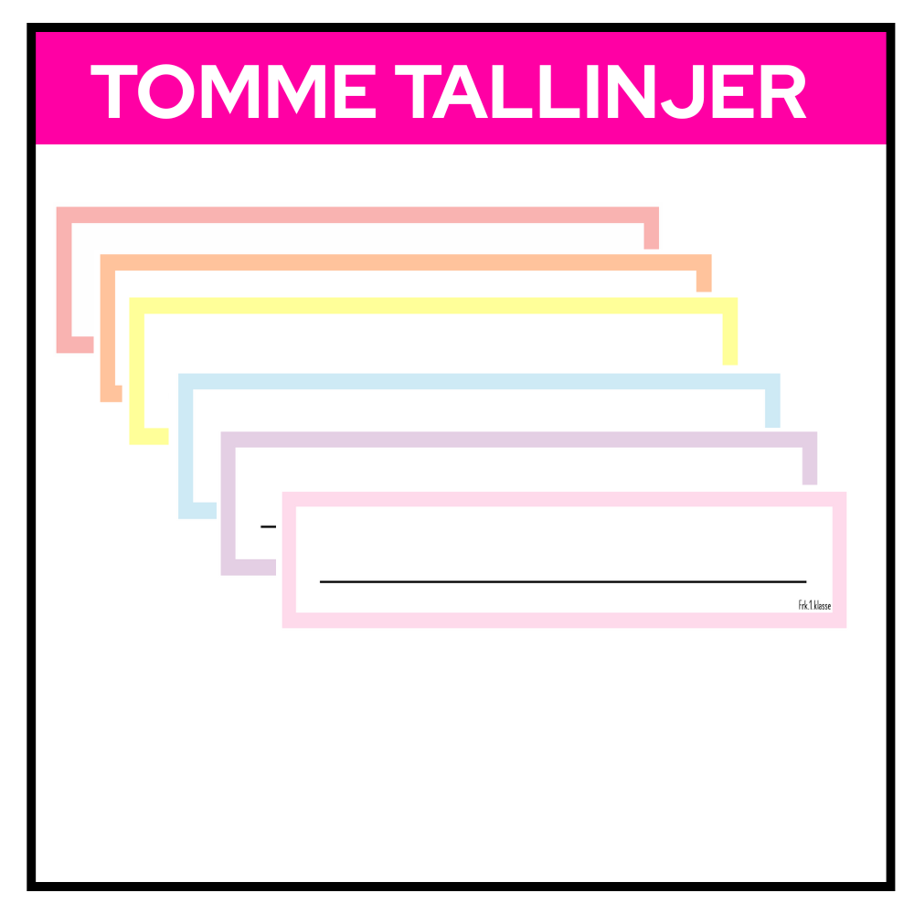 Fargerike tomme tallinjer i pastellfarger for øvelse i tallskriving.