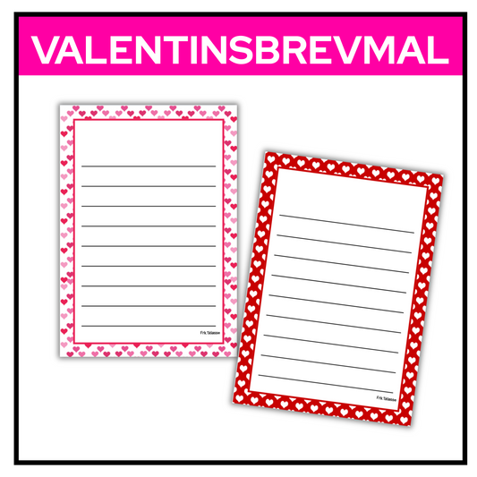 To ulike valentinsbrevmaler med hjerter til nedlasting og utskrift.