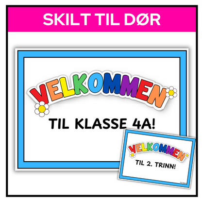 Velkommen-skilt | Redigerbar tekst "klasse xx" | A3/A4 | KLASSISK REGNBUE