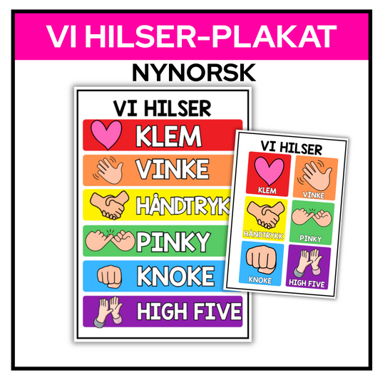 Vi hilser-plakat | A3/A4 | KLASSISK REGNBUE| NYNORSK