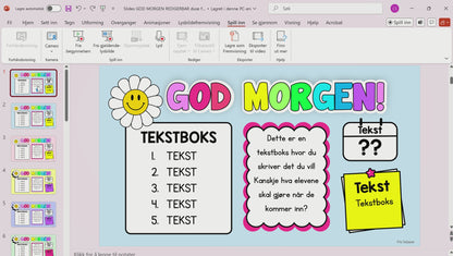 SLIDES | God morgen | Regnbue med rosa | REDIGERBAR | BOKMÅL OG NYNORSK