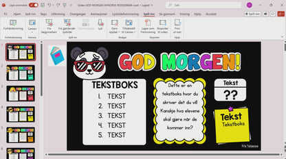 SLIDES | God morgen | REDIGERBAR | Svart med klassisk regnbue | BOKMÅL OG NYNORSK