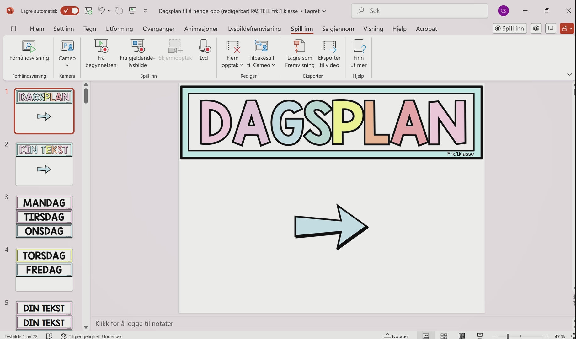 Video som forklarer hvordan dagsplanen redigeres.
