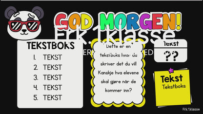 SLIDES | God morgen | REDIGERBAR | Svart med klassisk regnbue | BOKMÅL OG NYNORSK
